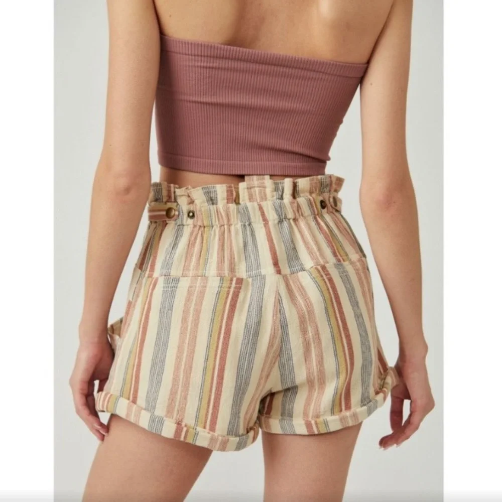 Free People Topanga Yarn Dyed Shorts New Large Boho Paper Bag Pocket striped - Picture 2 of 16